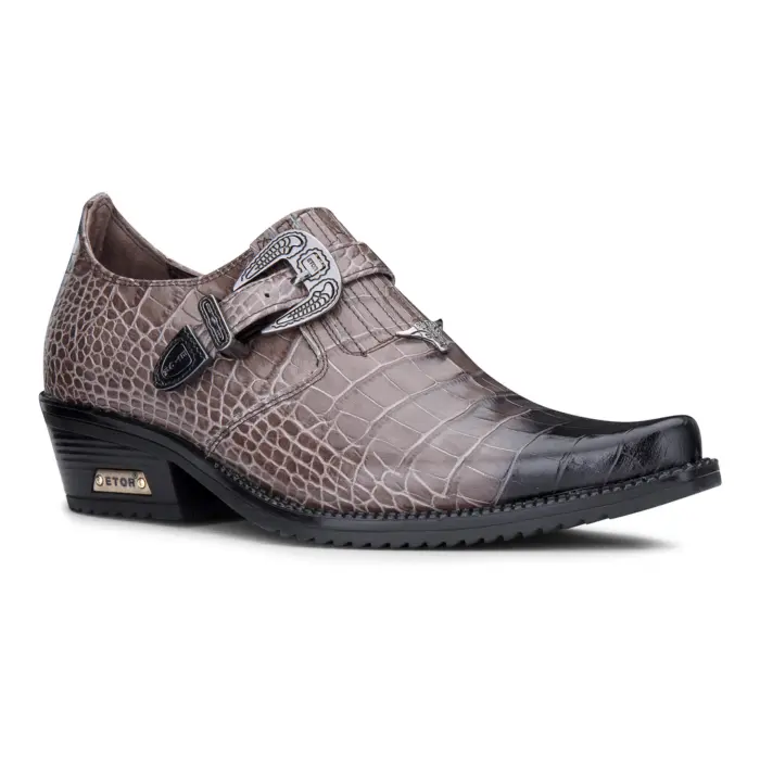 Mens Genuine Leather Western Shoes Croc Metal Belt Cuban Heel Dancing Riding Wincklepickers - Image 6