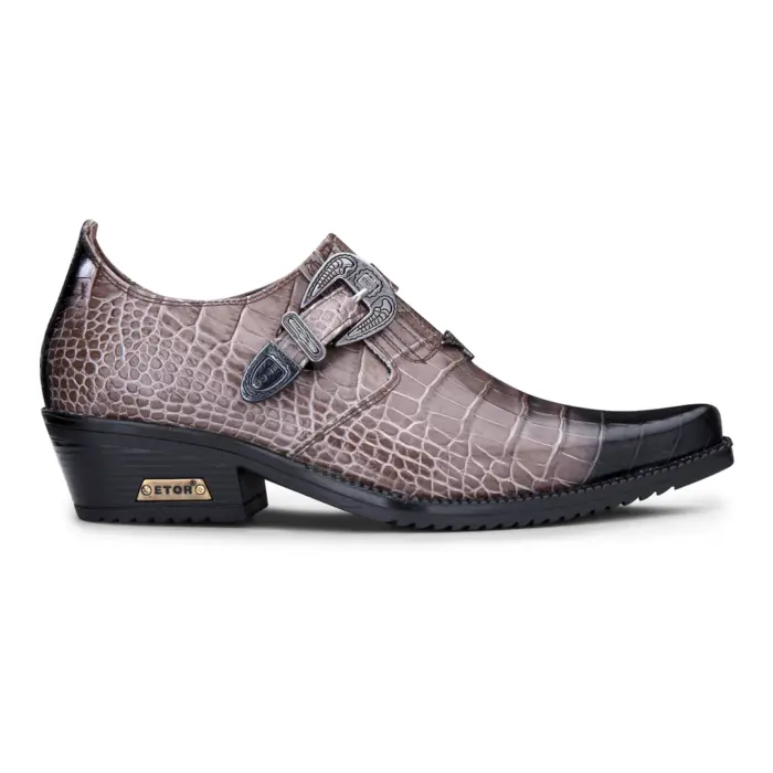 Mens Genuine Leather Western Shoes Croc Metal Belt Cuban Heel Dancing Riding Wincklepickers - Image 7