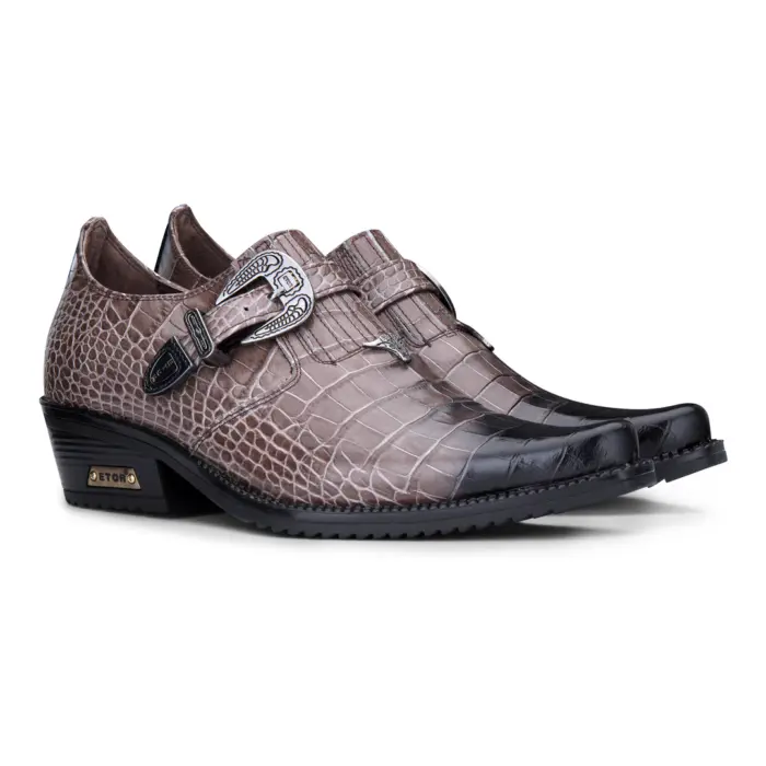 Mens Genuine Leather Western Shoes Croc Metal Belt Cuban Heel Dancing Riding Wincklepickers - Image 8