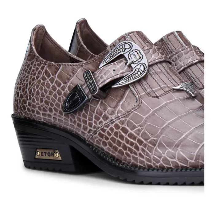 Mens Genuine Leather Western Shoes Croc Metal Belt Cuban Heel Dancing Riding Wincklepickers - Image 9