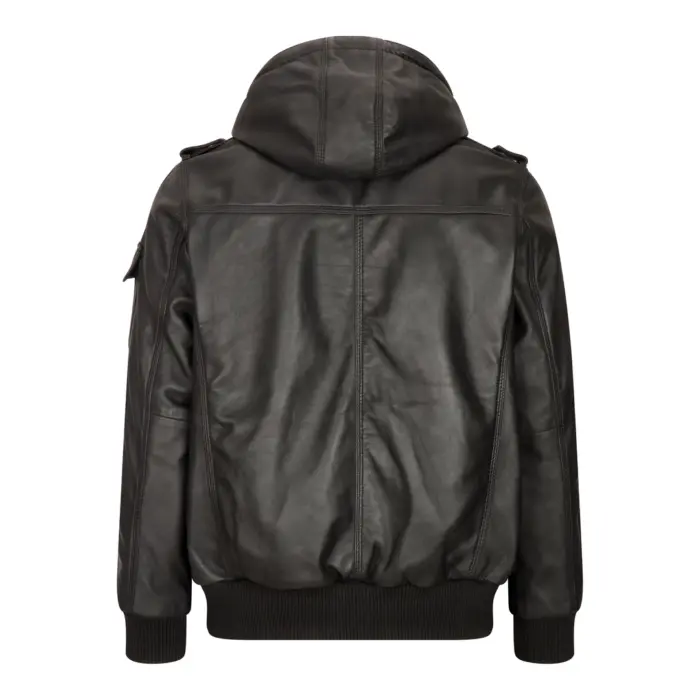 Mens Slim Fit Black Hooded Real Leather Jacket - Image 5