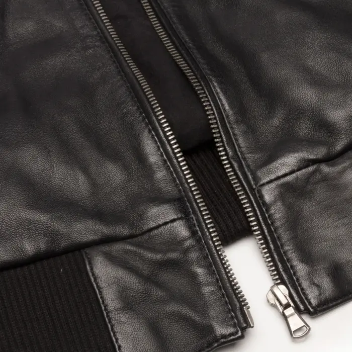 Mens Slim Fit Black Hooded Real Leather Jacket - Image 4