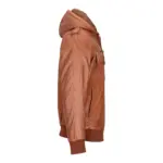 Mens Real Leather Hood Bomber Jacket Tan Timber Brown Washed Vintage Quilted - Image 3