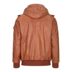 Mens Real Leather Hood Bomber Jacket Tan Timber Brown Washed Vintage Quilted - Image 5