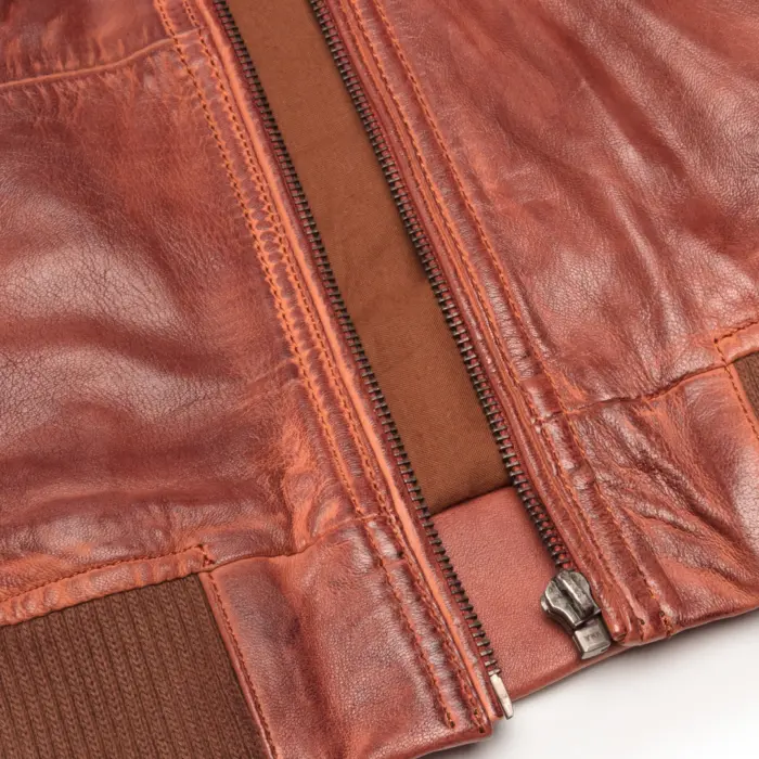 Mens Real Leather Hood Bomber Jacket Tan Timber Brown Washed Vintage Quilted - Image 4