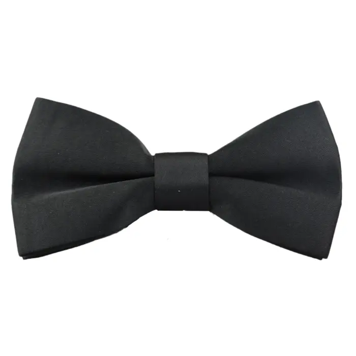 Bow Tie Black Satin Clip On Mens Boys Unisex Tuxedo Shirt Classic Bowtie - Image 1