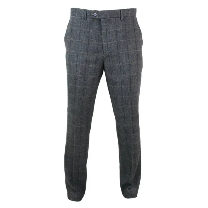 Mens Herringbone Tweed Vintage Retro Check Wool Trousers Blinders Classic - Image 1