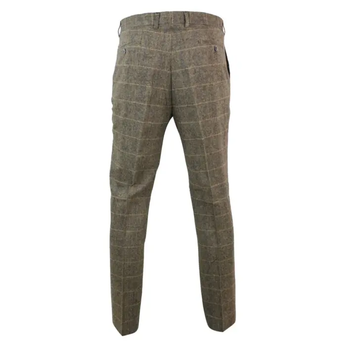 Mens Herringbone Brown Tweed Vintage Retro Check Wool Trousers Blinders Classic - Image 1