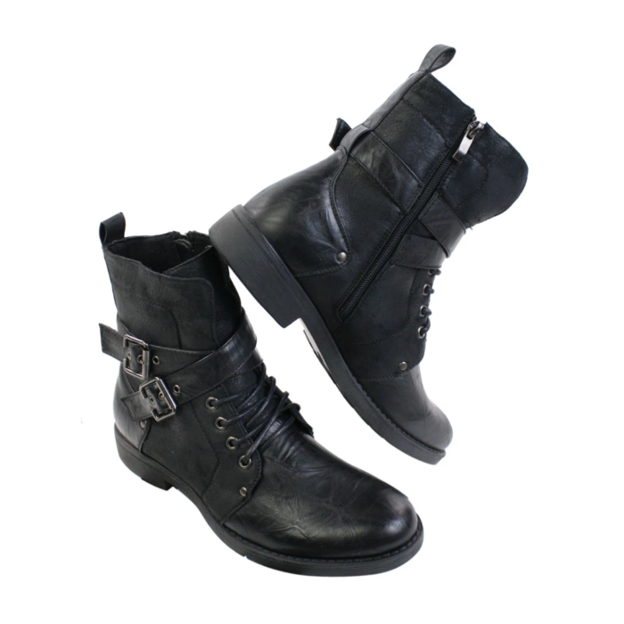 Mens Punk Rock Goth Elmo Ankle Boots Brown Black Leather Buckle - Image 2