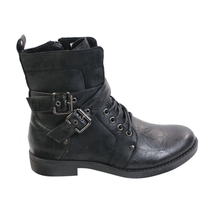 Mens Punk Rock Goth Elmo Ankle Boots Brown Black Leather Buckle - Image 1
