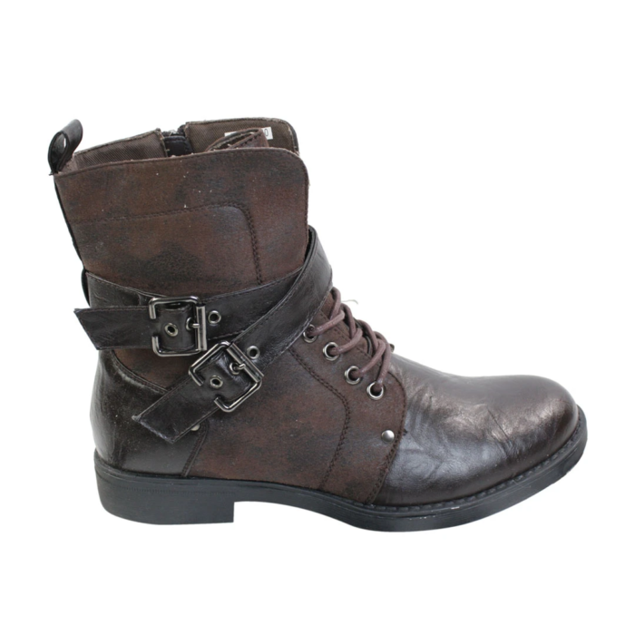 Mens Punk Rock Goth Elmo Ankle Boots Brown Black Leather Buckle - Image 4