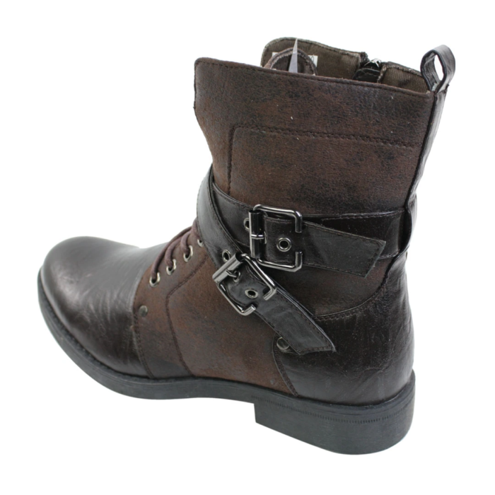 Mens Punk Rock Goth Elmo Ankle Boots Brown Black Leather Buckle - Image 6