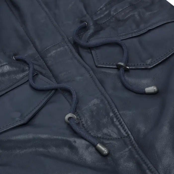 Womens Real Leather Peacoat Hooded Parka Jacket Navy Blue Brown Tailored Fit 3/4 Long - Image 10