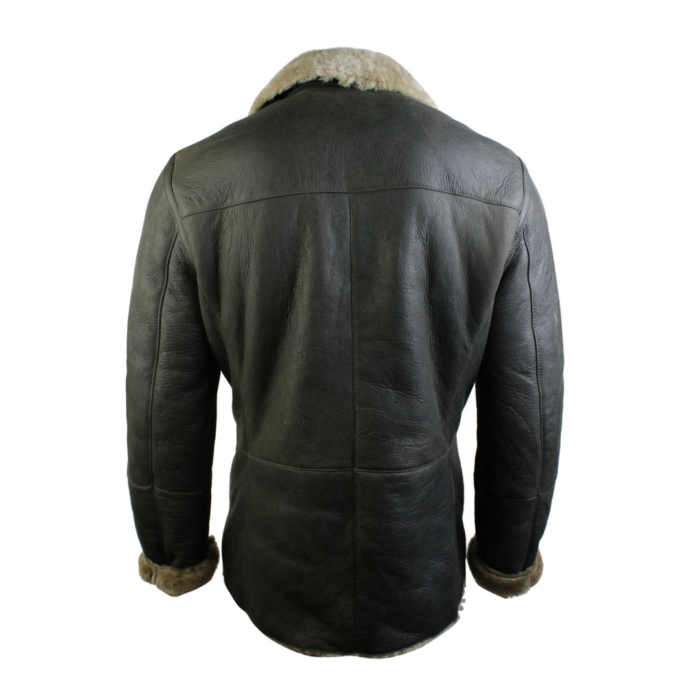 Mens Real Shearling German Navy Sheepskin Double Breasted Jacket Vintage Brown - Image 8