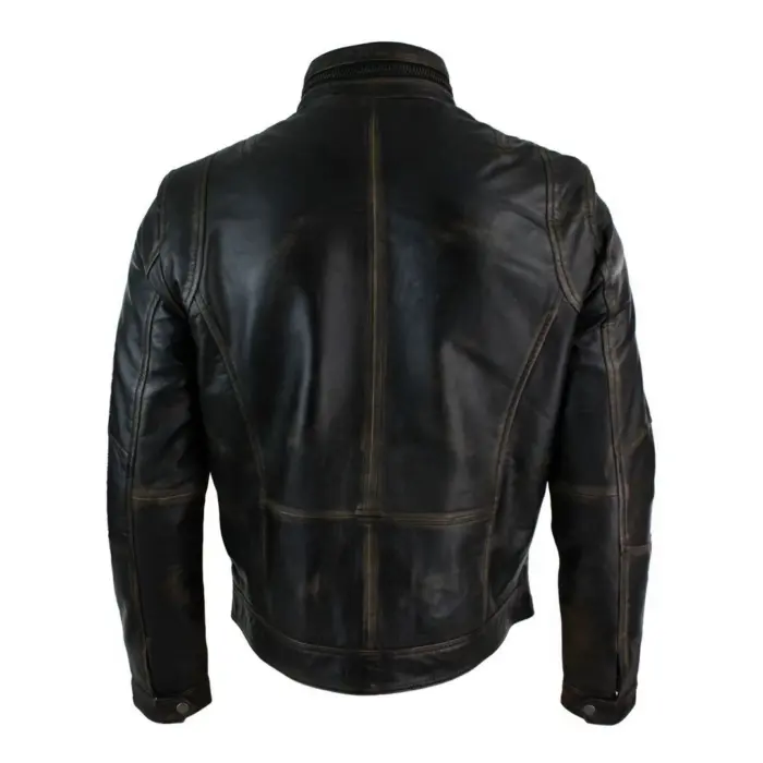 Mens Distressed Ruboff Black Brown Vintage Retro Military Leather Jacket Casual - Image 3
