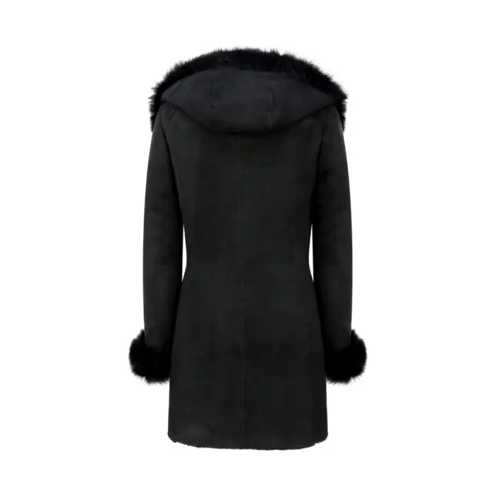 Ladies 3/4 Genuine Sheepskin Coat Black Soft Suede Outer Fitted Merino - Image 4