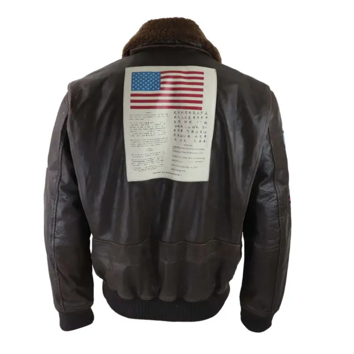 Mens Brown Aviator Top Gun Jacket Vintage Classic Washed Fur Collar Pilot Bomber - Image 4
