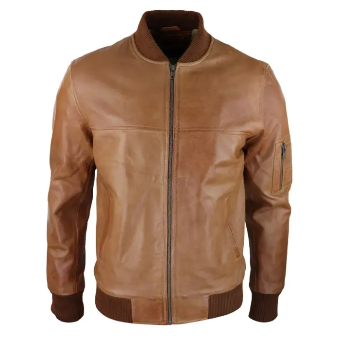 Mens Genuine Leather Bomber Jacket Leather Casual Varsity VIntage Smart Casual - Image 1