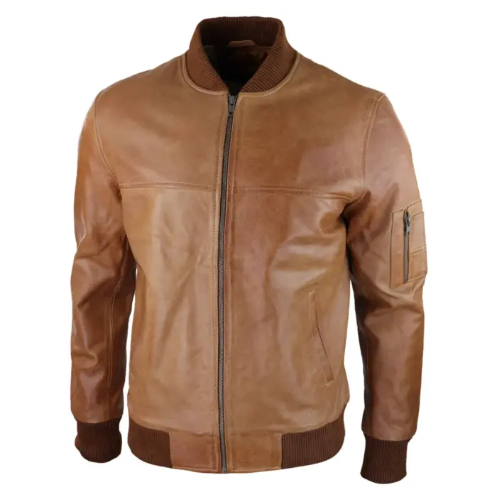 Mens Genuine Leather Bomber Jacket Leather Casual Varsity VIntage Smart Casual - Image 2
