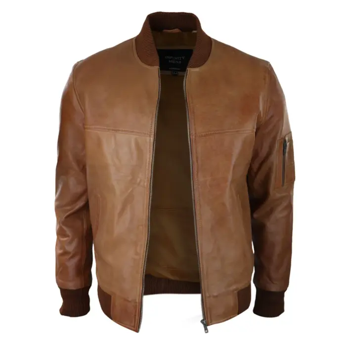 Mens Genuine Leather Bomber Jacket Leather Casual Varsity VIntage Smart Casual - Image 6