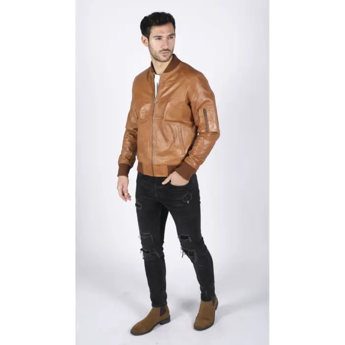 Mens Genuine Leather Bomber Jacket Leather Casual Varsity VIntage Smart Casual - Image 3