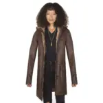 Ladies Luxury 100% Vintage Winter Sheepskin Leather Duffle Jacket Brown Ginger - Image 2
