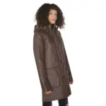 Ladies Luxury 100% Vintage Winter Sheepskin Leather Duffle Jacket Brown Ginger - Image 5