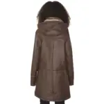 Ladies Luxury 100% Vintage Winter Sheepskin Leather Duffle Jacket Brown Ginger - Image 6