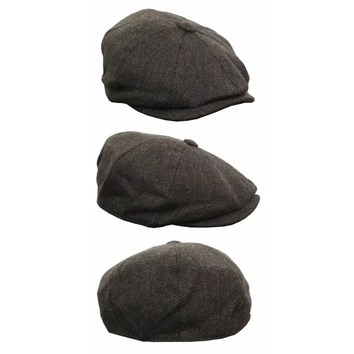 Mens Tweed Newsboy Cap Blinders Baker Boy Flat Check Grandad Hat - Image 5