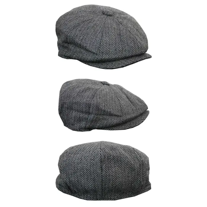 Mens Tweed Newsboy Cap Blinders Baker Boy Flat Check Grandad Hat - Image 9
