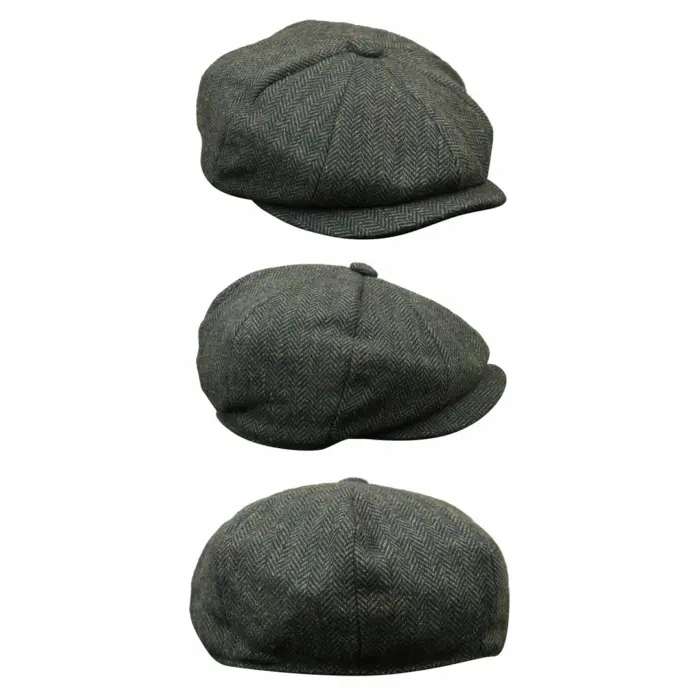 Mens Tweed Newsboy Cap Blinders Baker Boy Flat Check Grandad Hat - Image 15