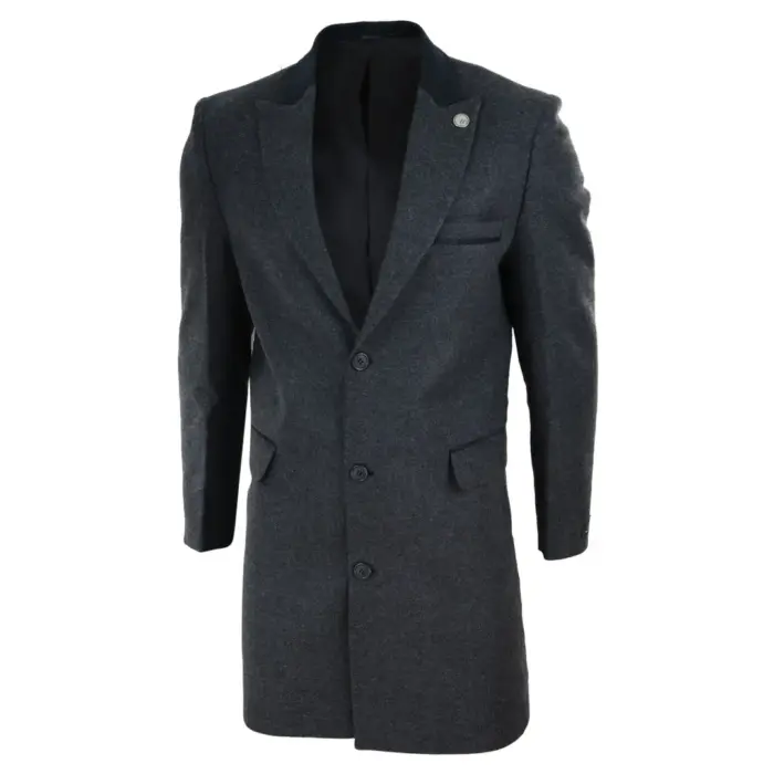 Mens 3/4 Long Overcoat Jacket Herringbone Tweed Coat Peaky Blinders Fit - Image 2