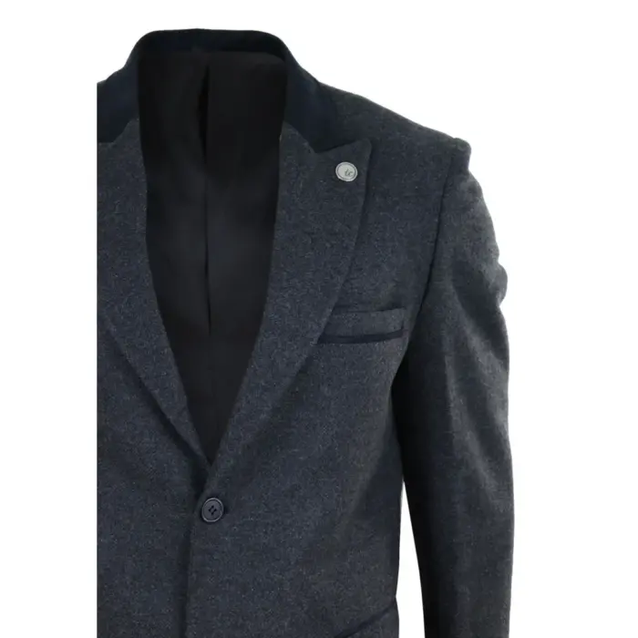 Mens 3/4 Long Overcoat Jacket Herringbone Tweed Coat Peaky Blinders Fit - Image 4