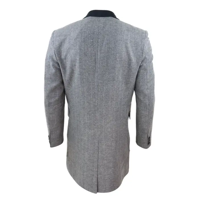 Mens 3/4 Long Overcoat Jacket Herringbone Tweed Coat Peaky Blinders Fit - Image 10