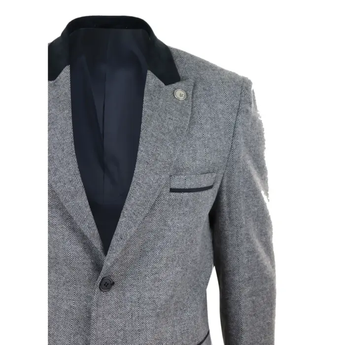 Mens 3/4 Long Overcoat Jacket Herringbone Tweed Coat Peaky Blinders Fit - Image 9