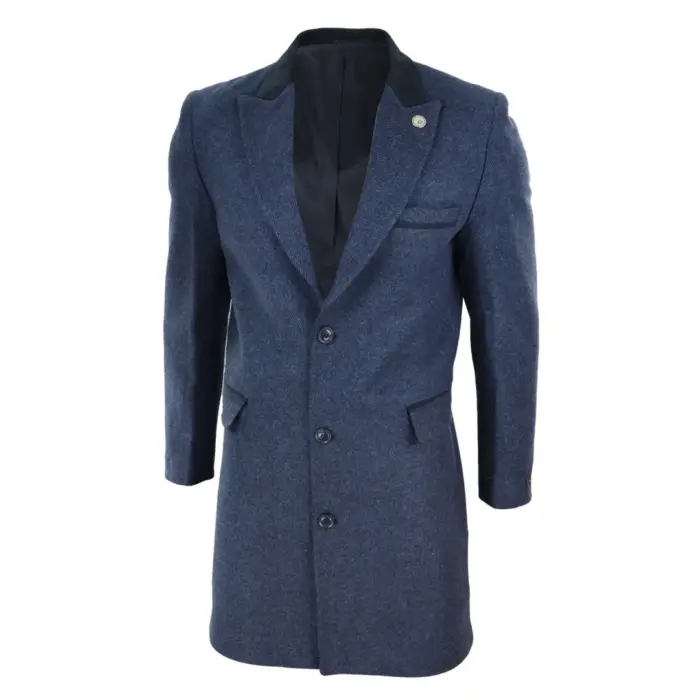 Mens 3/4 Long Overcoat Jacket Herringbone Tweed Coat Peaky Blinders Fit - Image 12