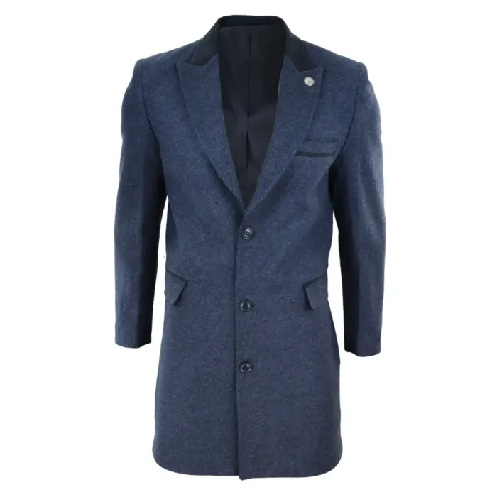 Mens 3/4 Long Overcoat Jacket Herringbone Tweed Coat Peaky Blinders Fit - Image 11