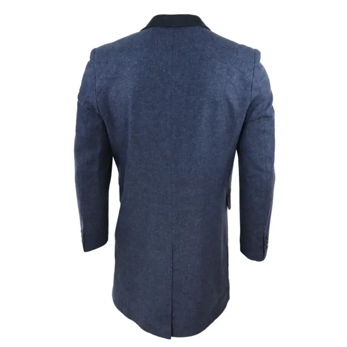 Mens 3/4 Long Overcoat Jacket Herringbone Tweed Coat Peaky Blinders Fit - Image 14