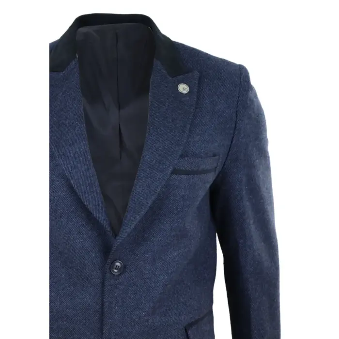 Mens 3/4 Long Overcoat Jacket Herringbone Tweed Coat Peaky Blinders Fit - Image 15