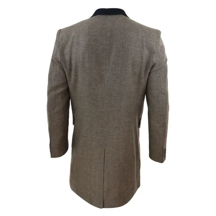 Mens 3/4 Long Overcoat Jacket Herringbone Tweed Coat Peaky Blinders Fit - Image 20