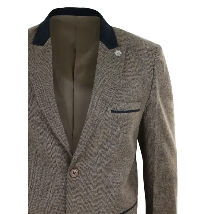 Mens 3/4 Long Overcoat Jacket Herringbone Tweed Coat Peaky Blinders Fit - Image 18