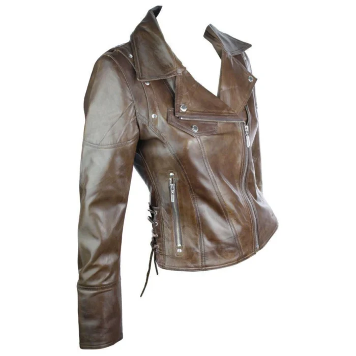Leather 100% Jacket Biker Style Vintage Red Soft Leather - Image 3