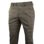 Mens Vintage Tweed Check Trouser Herringbone Tan Brown Slim Fit Regular - Image 2