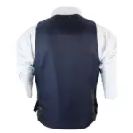 Mens Herringbone Tweed Vintage Check Waistcoat Velvet Trim Blue Brown Grey - Image 3