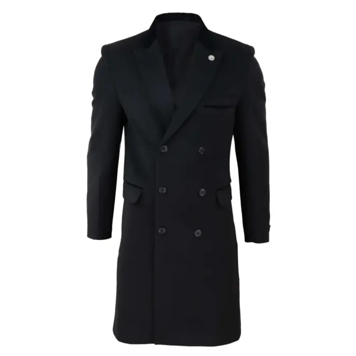 Mens 3/4 Long Double Breasted Overcoat Jacket Wool Coat Peaky Blinders - Image 1
