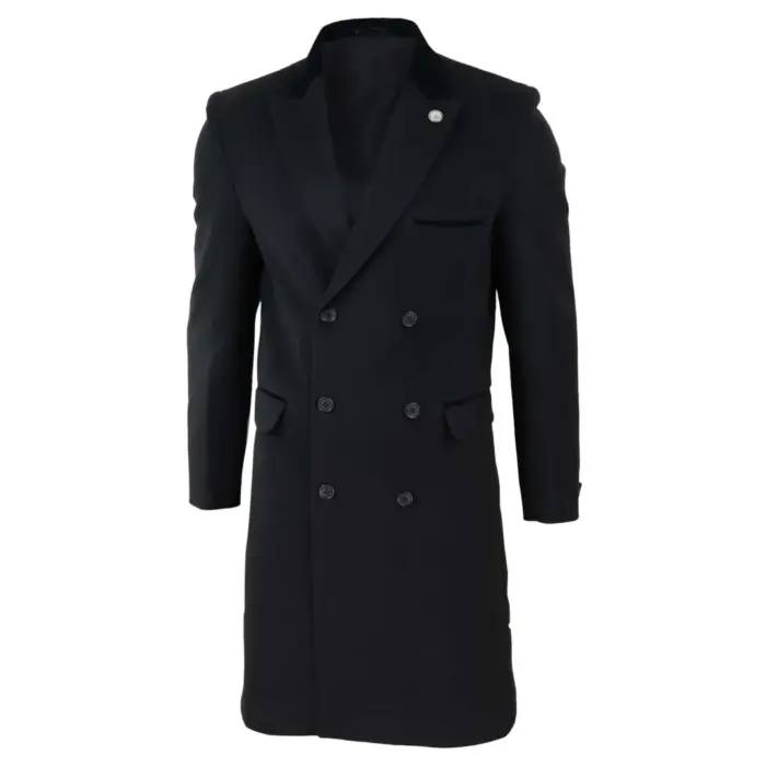 Mens 3/4 Long Double Breasted Overcoat Jacket Wool Coat Peaky Blinders - Image 6