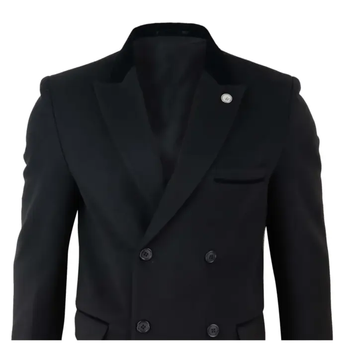 Mens 3/4 Long Double Breasted Overcoat Jacket Wool Coat Peaky Blinders - Image 3