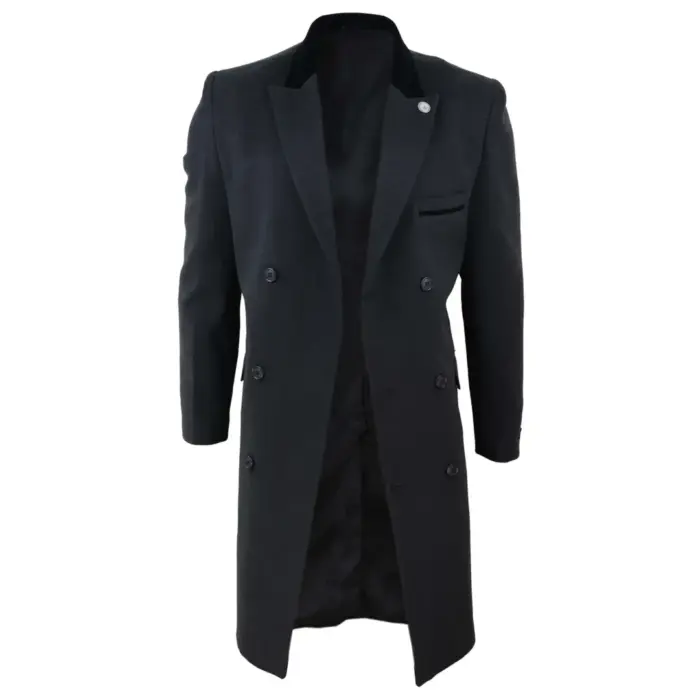 Mens 3/4 Long Double Breasted Overcoat Jacket Wool Coat Peaky Blinders - Image 9