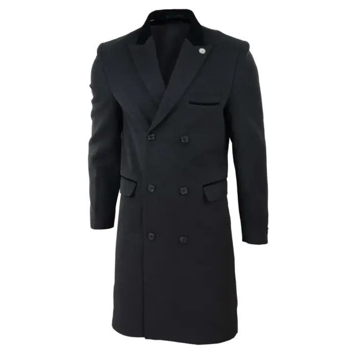 Mens 3/4 Long Double Breasted Overcoat Jacket Wool Coat Peaky Blinders - Image 8