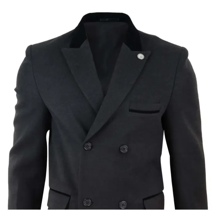 Mens 3/4 Long Double Breasted Overcoat Jacket Wool Coat Peaky Blinders - Image 10
